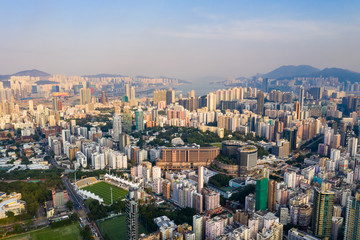 Fototapeta na wymiar Aerial view of Hong Kong city in the evening