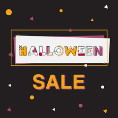 Happy Halloween Sale Banner with lettering. Geometric font in memphis style 80s-90s design vector illistration.