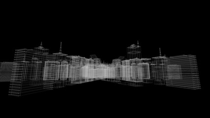 3D render of building wireframe city background