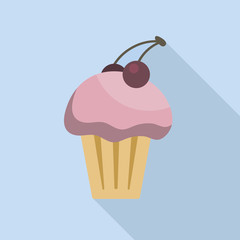 Delicious dessert cupcake with cream and cherry colored illustration. Ice cream with berries cherry colored icon