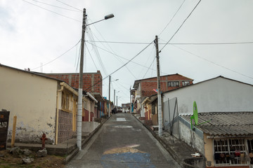 Typical south american street in the village of Salento, Quindio, Colombia