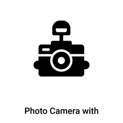 Photo Camera with Flash icon vector isolated on white background, logo concept of Photo Camera with Flash sign on transparent background, black filled symbol