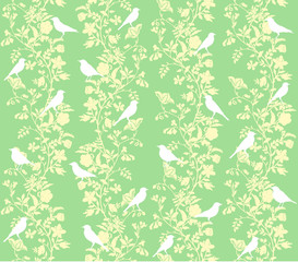 Floral ornate pattern with birds background