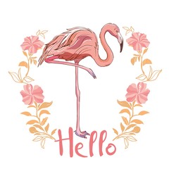 Pink flamingo vector illustration isolated on white background.