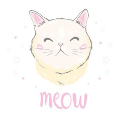 Cute cat vector design.Children illustration for School books and more.Meow slogan. Animal print.