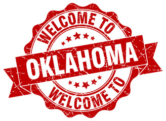 Obraz premium Oklahoma round ribbon seal