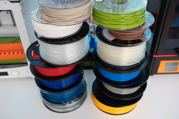 color plastic PLA and ABS filament for printing on a 3D printer