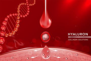 Red Collagen Serum drop, cosmetic advertising background ready to use, luxury skin care ad, vector illustration.	