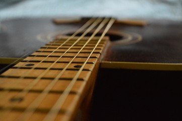 close up of an acoustic guitar