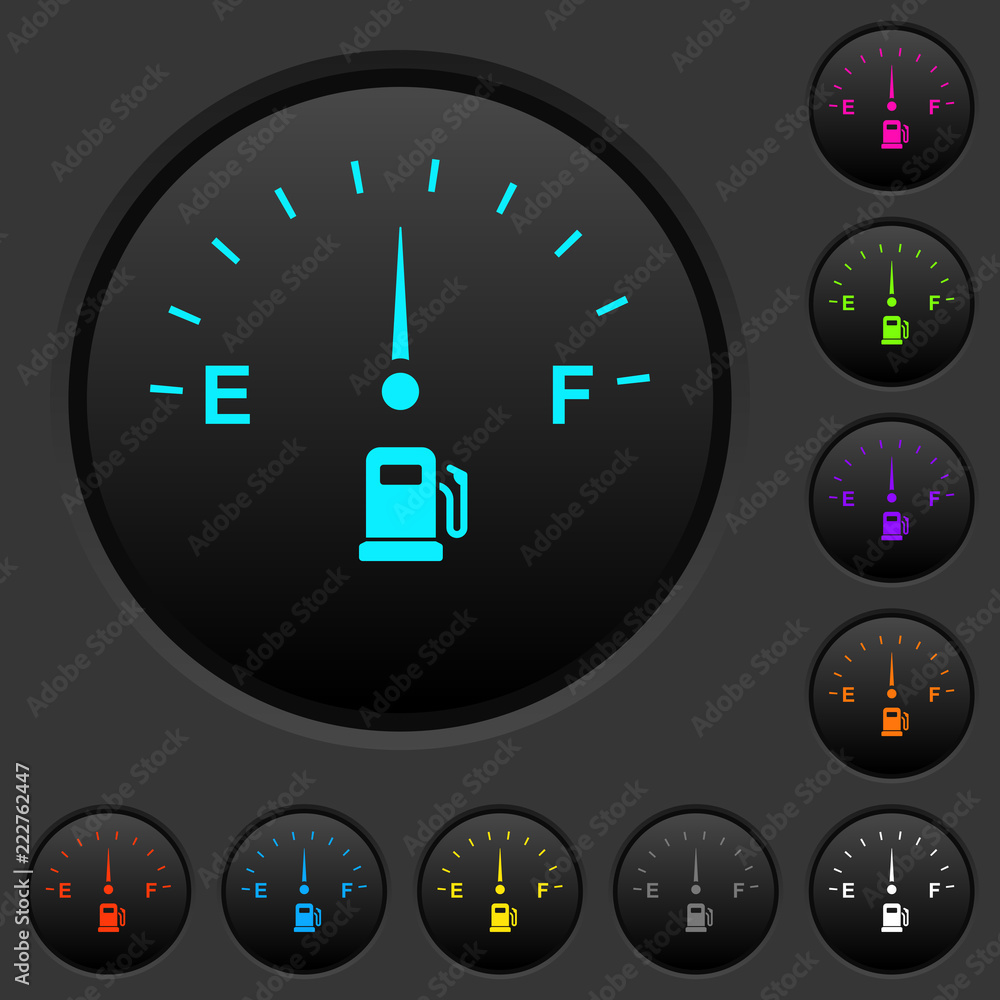 Poster fuel indicator dark push buttons with color icons
