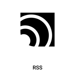 RSS icon vector isolated on white background, logo concept of RSS sign on transparent background, black filled symbol