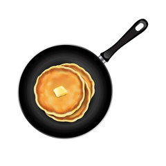 Pancakes In Frying Pan White Background