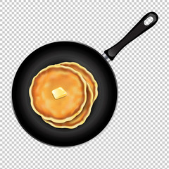 Pancakes With ButterIn Frying Pan Transparent Background