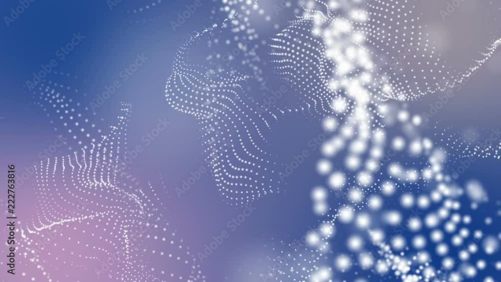Poster white three-dimensional round particles slowly fly on a light blue background. 3d rendering. depth o