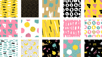 Trendy vector seamless colorful pattern with brush strokes.Vector illustration