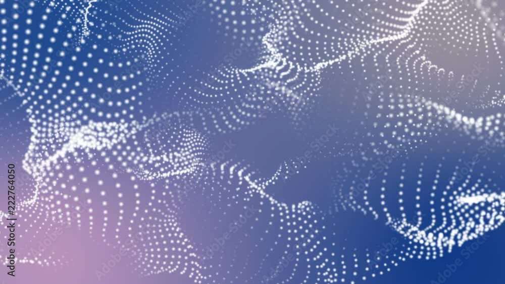 Poster white three-dimensional round particles slowly fly on a light blue background. 3d rendering. depth o