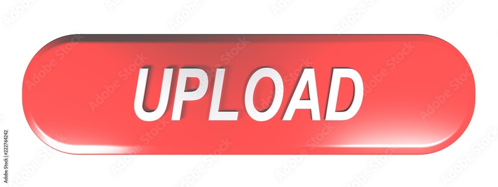 Poster red rounded rectangle push button upload - 3d rendering