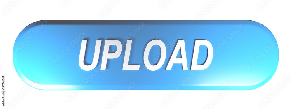 Poster blue rounded rectangle push button upload - 3d rendering