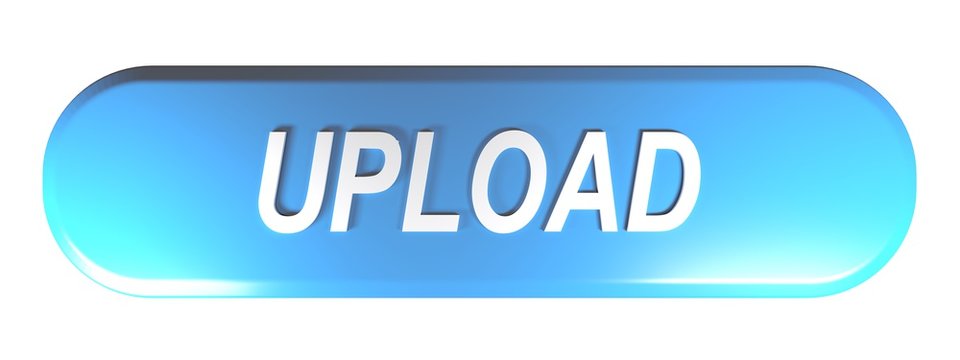 Blue rounded rectangle push button UPLOAD - 3D rendering