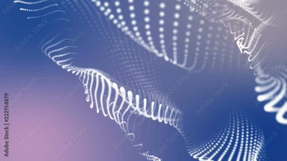 Poster white three-dimensional round particles slowly fly on a light blue background. 3d rendering. depth o