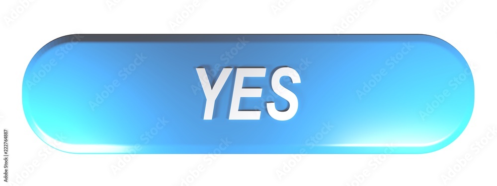 Poster blue rounded rectangle push button yes - 3d rendering