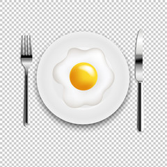 Plate With Fried Eggs Fork And Knife Transparent Background