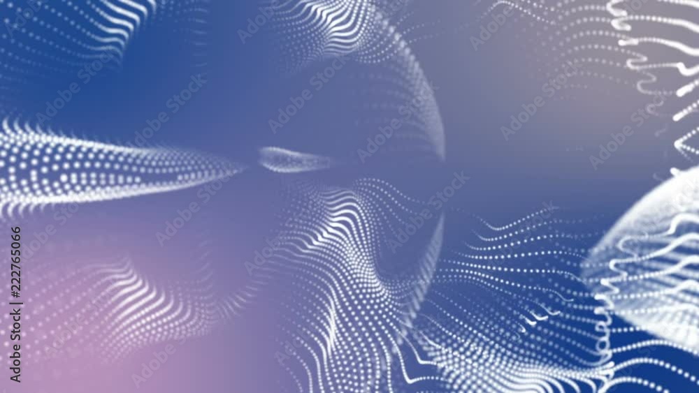 Poster white three-dimensional round particles slowly fly on a light blue background. 3d rendering. depth o