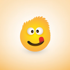 Smiling Emoji with Stuck Out Tongue - Simple Shiny Happy Emoticon on Yellow Background - Vector Design