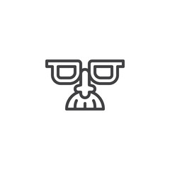 Glasses with mustache outline icon. linear style sign for mobile concept and web design. Party Mask simple line vector icon. Symbol, logo illustration. Pixel perfect vector graphics