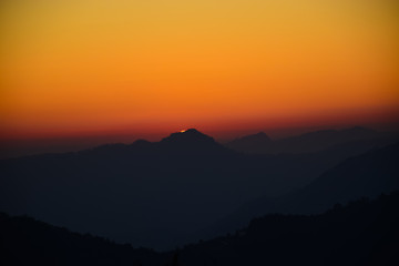 sunset behind mountains