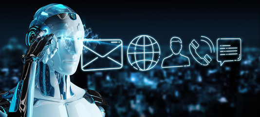 White cyborg using thin line contact icon