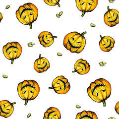 Colorful halloween pumpkin with evil scary smile.