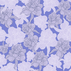 Seamless color textile pattern. Plant in blossom, branch with flower ink sketch