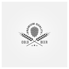beer logo with hops and wheat on white background