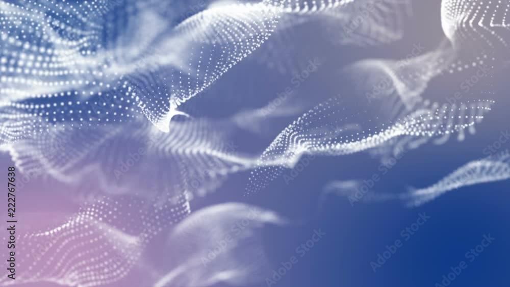 Poster white particles fly on a light blue background. abstraction of space. 3d rendering. depth of field b