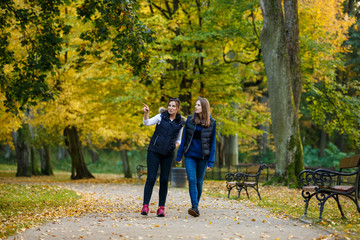 People walking in city park
