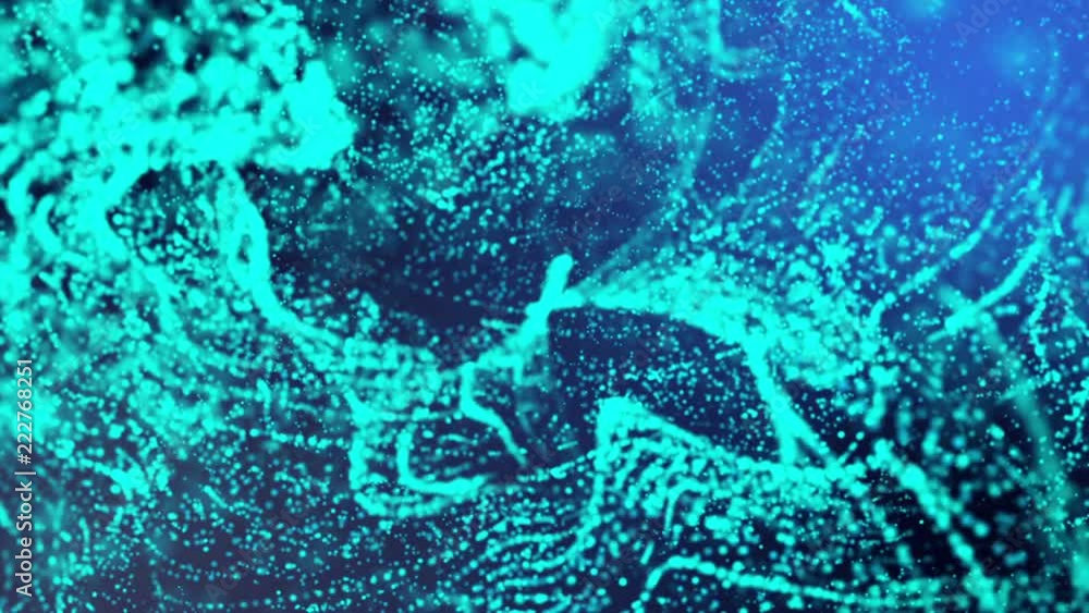 Poster particles fly on a light blue background. abstraction of space. 3d rendering. depth of field blur