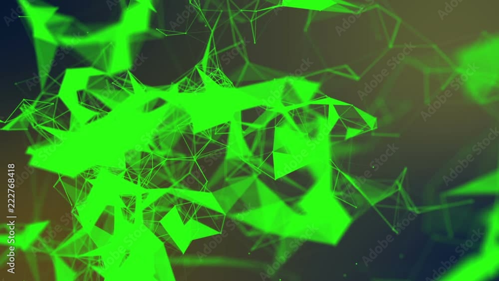 Aufkleber green triangles and particles move slowly. abstract background 3d rendering. depth of field blur