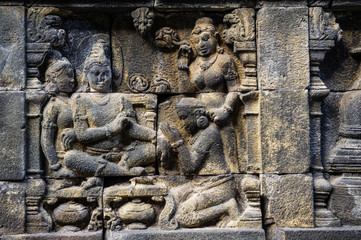 Stone-wall relief of Borobudur Temple, Yogyakarta, Indonesia 8