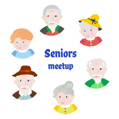 Senior people meeting card or invitation. Vector graphic illustrationb