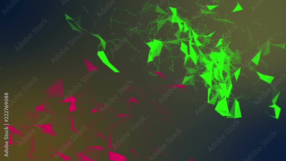 Aufkleber green and red triangles and particles move slowly. abstract background 3d rendering. depth of field 