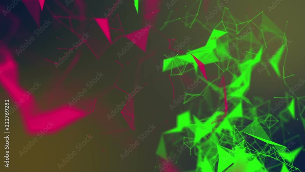 Aufkleber green and red triangles and particles move slowly. abstract background 3d rendering. depth of field 