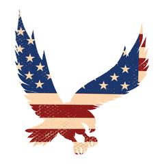 Eagle silhouette on the usa flag background. Design element for poster, postcard.