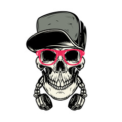 skull with headphones. Design element for poster, card, emblem, sign banner.