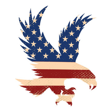 Eagle silhouette on the usa flag background. Design element for poster, postcard.