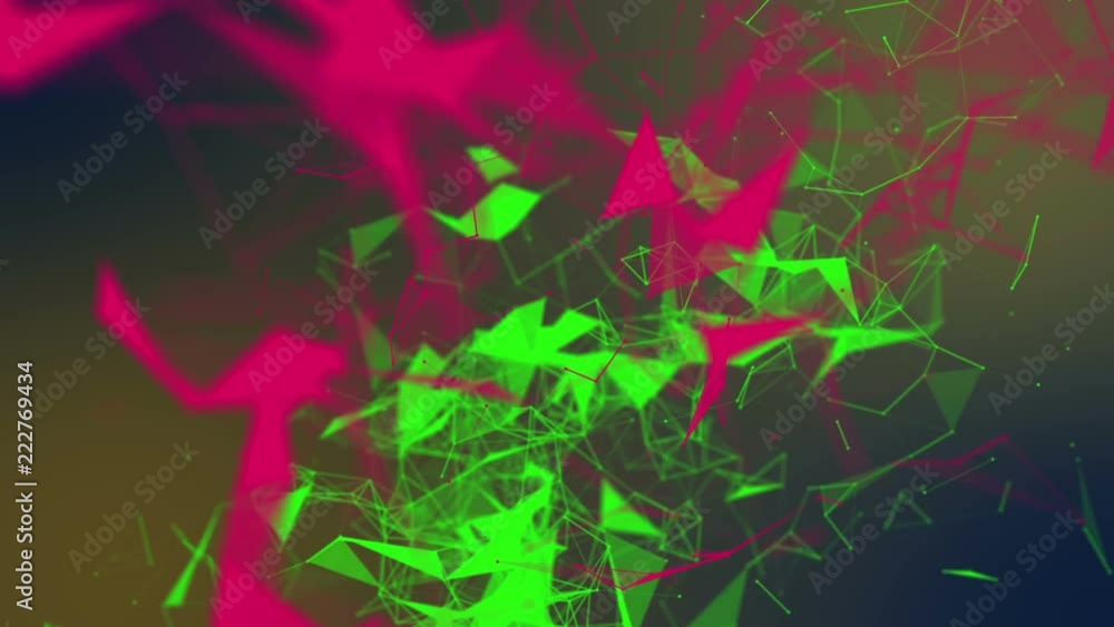 Aufkleber green and red triangles and particles move slowly. abstract background 3d rendering. depth of field 