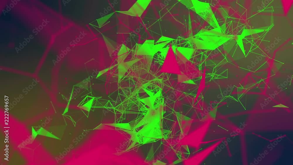 Aufkleber green and red triangles and particles move slowly. abstract background 3d rendering. depth of field 