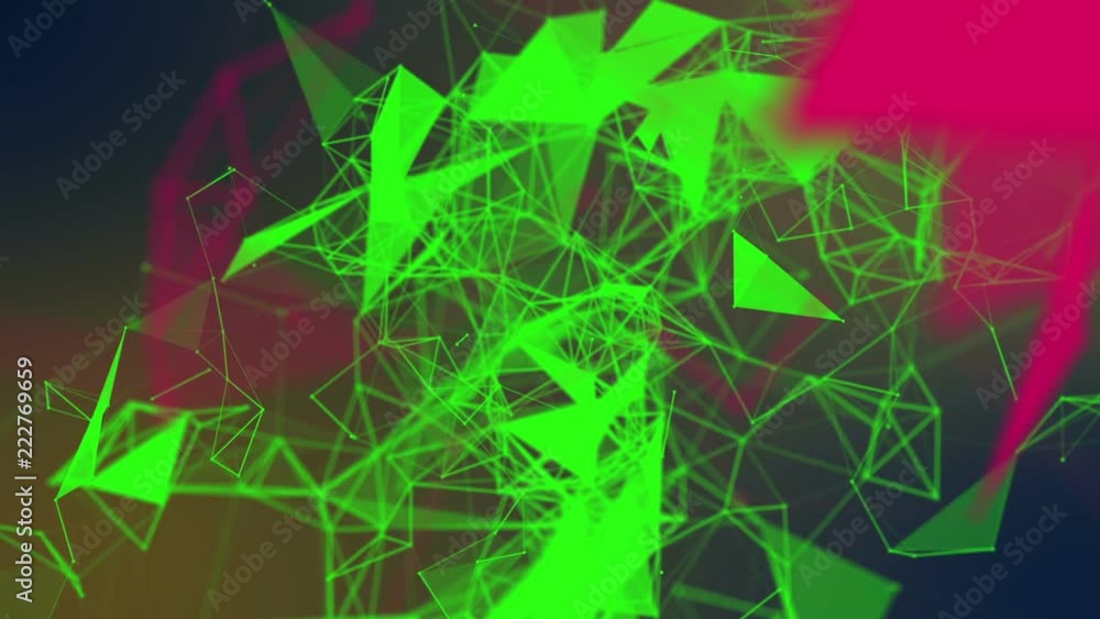 Aufkleber green and red triangles and particles move slowly. abstract background 3d rendering. depth of field 
