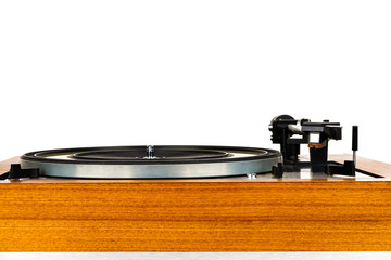 Fototapeta na wymiar Close up of vintage turntable vinyl record player isolated on white