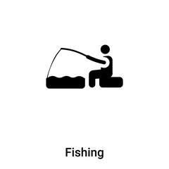 Fishing icon vector isolated on white background, logo concept of Fishing sign on transparent background, black filled symbol